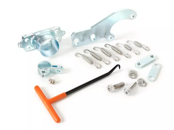 Auspuffflansch-Kit inkl. Halterung, Federn und Spannhaken -BGM PRO Clubman V2-V3-V4- Lambretta Serie 1-3 – Typ Grauguss – LI 125, LI 150, LiS 125, LiS 150, TV 175, SX, TV, GT, GP 125, 150, 200